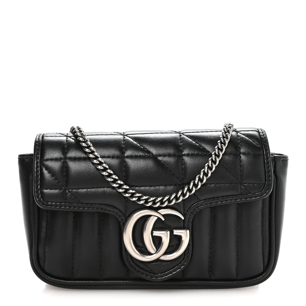Gucci Calfskin Matelasse Aria Super Mini GG Marmont Shoulder Bag Black