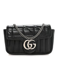 Gucci Calfskin Matelasse Aria Super Mini GG Marmont Shoulder Bag Black