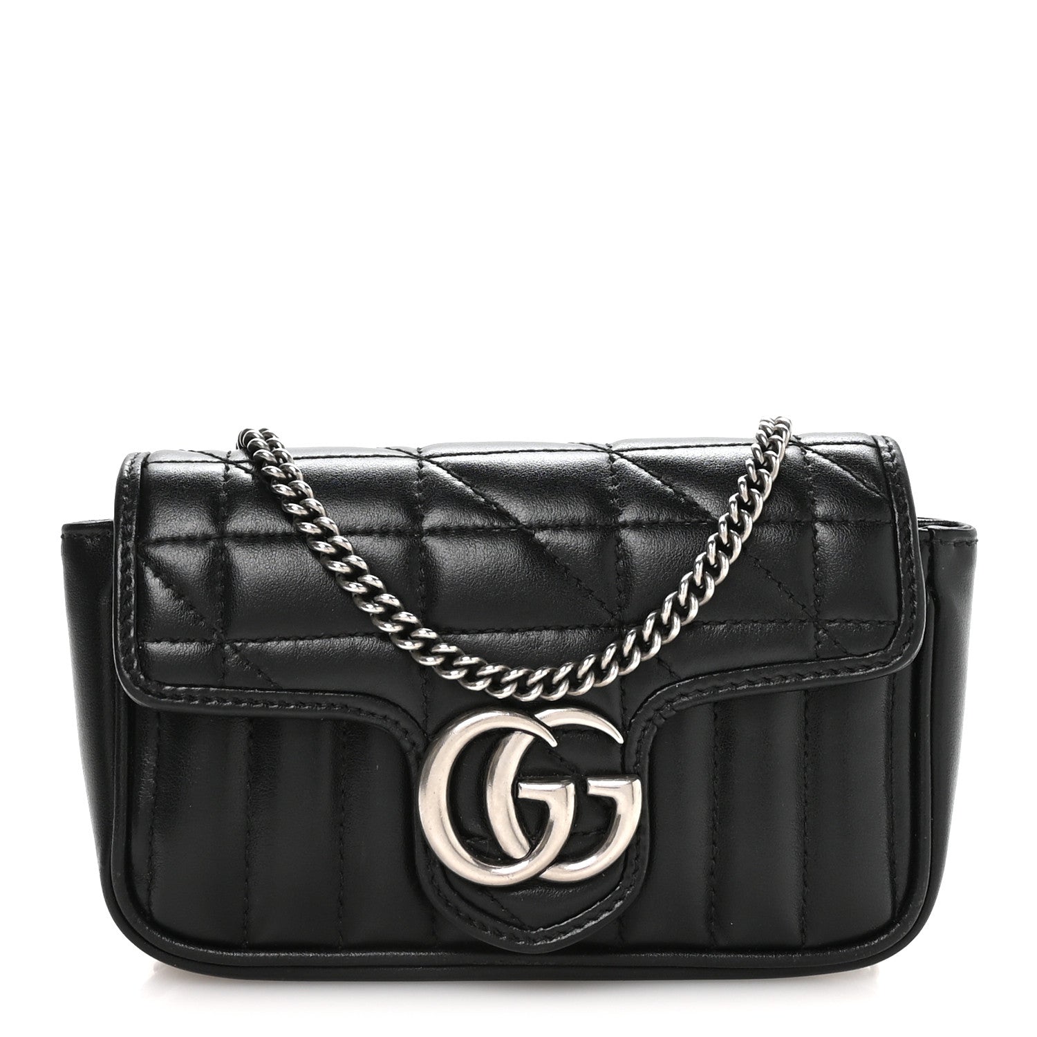 Gucci Calfskin Matelasse Aria Super Mini GG Marmont Shoulder Bag Black