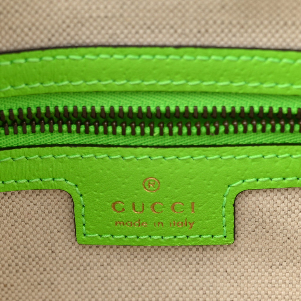 Gucci GG Supreme Monogram Textured Dollar Calfskin Web Ophidia Wristlet Shoulder Bag Beige Ebony Green