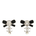 Crystal CC Bow Drop Earrings Silver Black