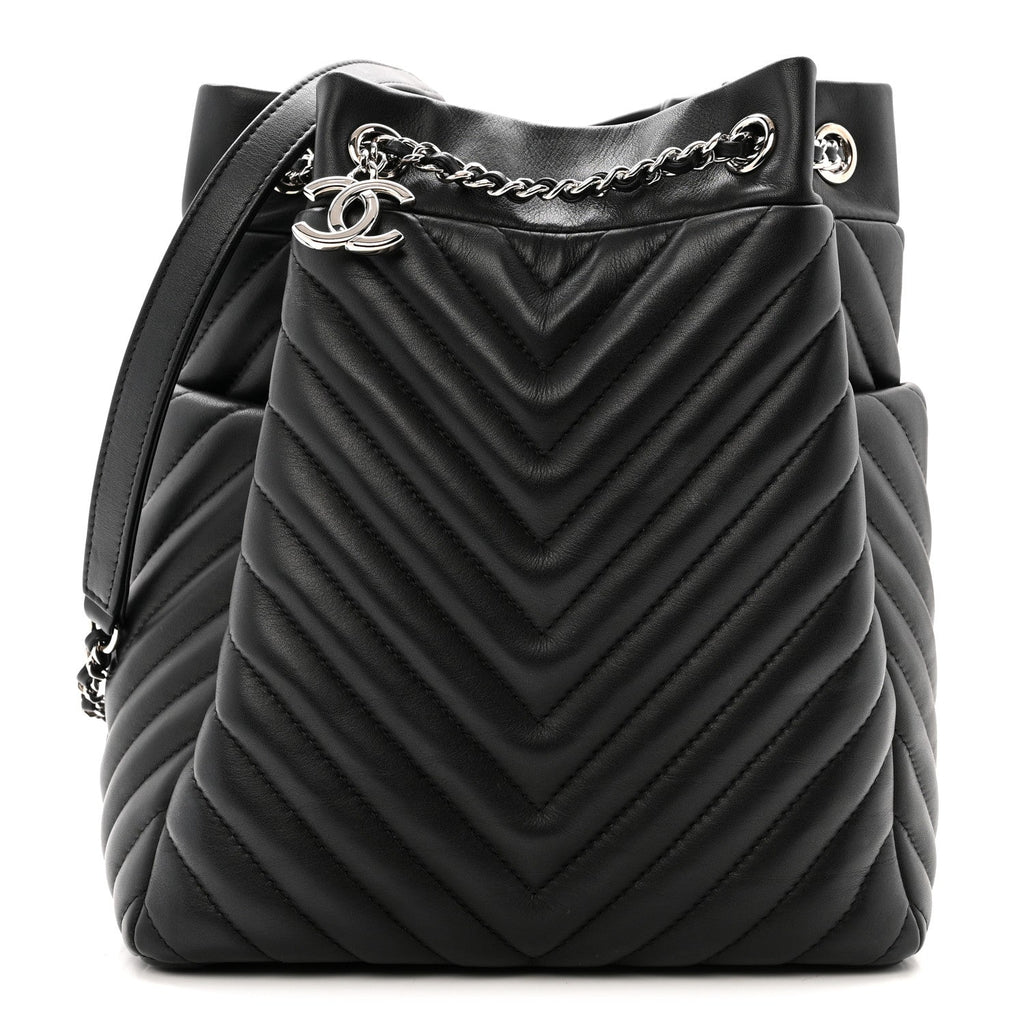 Chanel Lambskin Chevron Small Urban Spirit Drawstring Bag Black