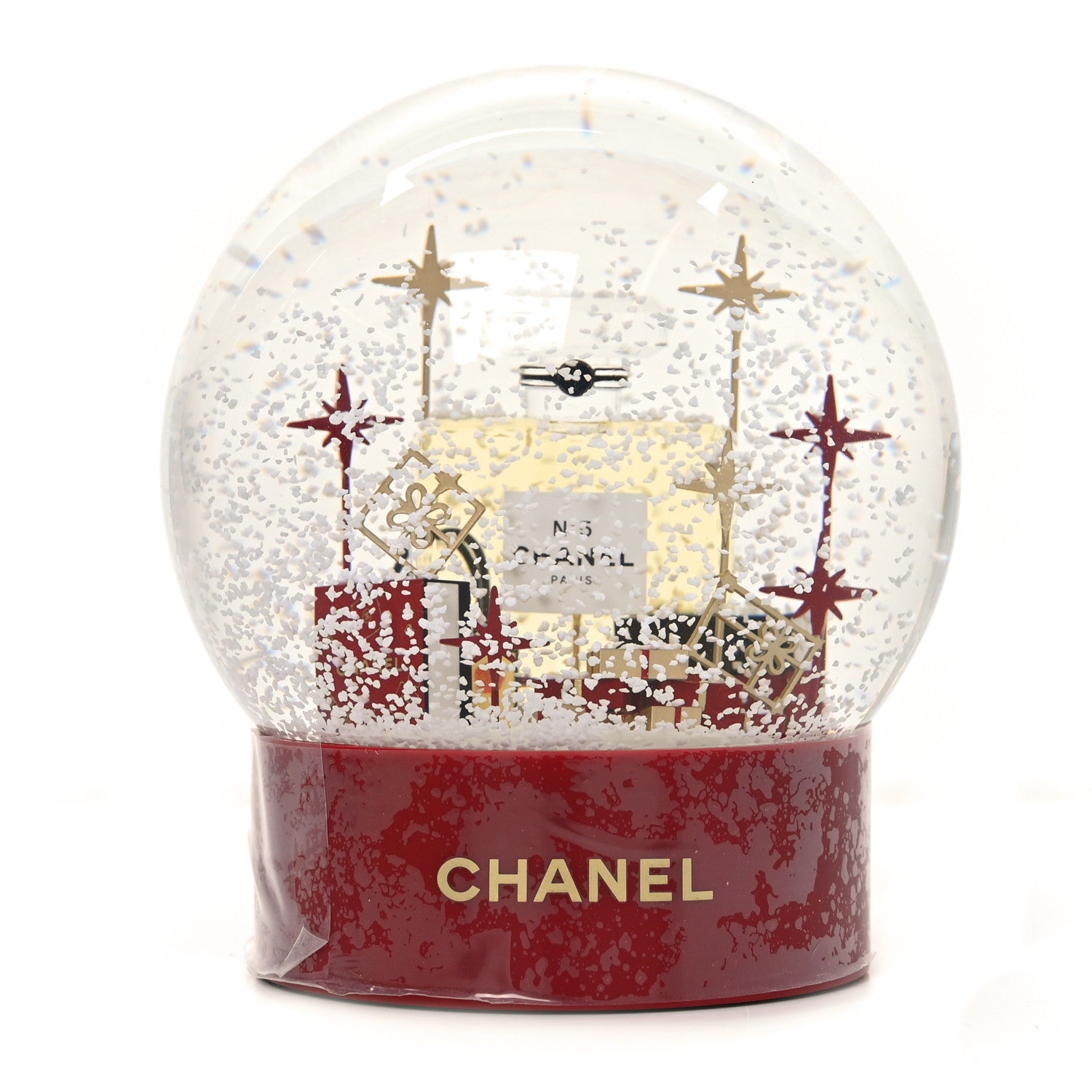 Glass N°5 Perfume Bottle Snow Globe Red