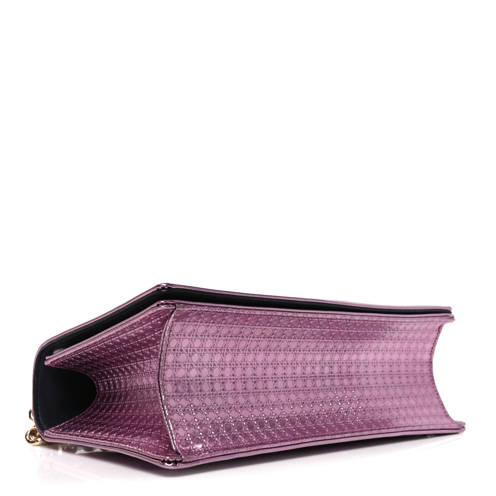 Christian Dior Metallic Patent Micro-Cannage Medium Diorama Flap Bag Pink