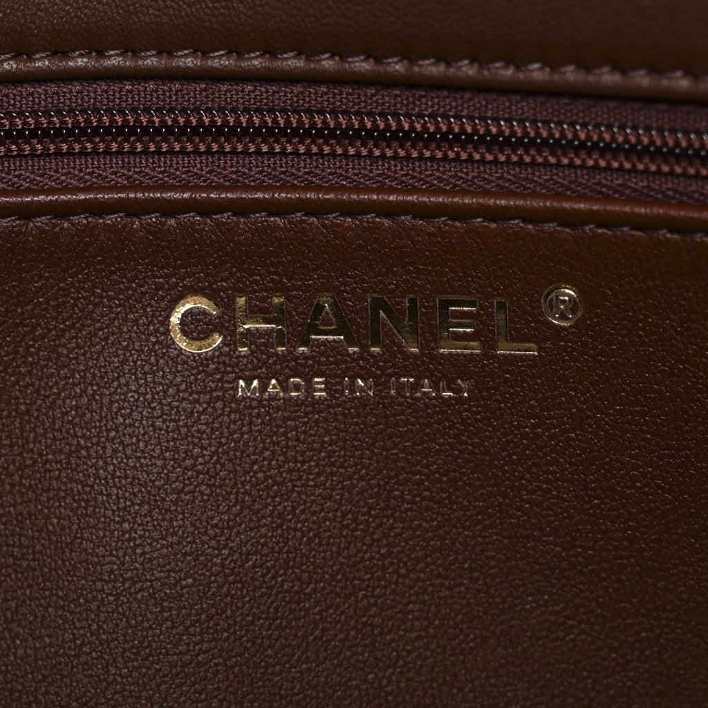 Chanel Shearling Lambskin Quilted Furry Coco Flap Dark Brown Beige