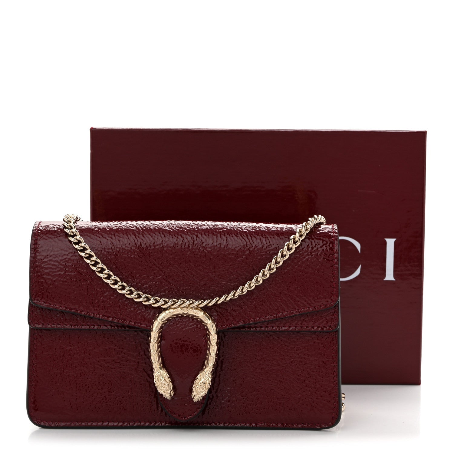Gucci Crinkled Patent Mini Dionysus Shoulder Bag Rosso Ancora Red
