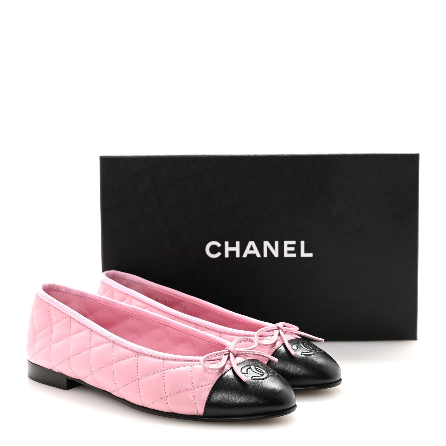Lambskin Quilted CC Cap Toe Ballerina Flats 37.5 Pink Black