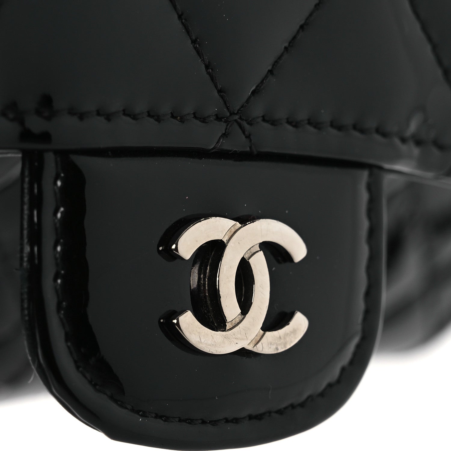 Chanel Patent Quilted Wallet On Removable Chain WOC Black