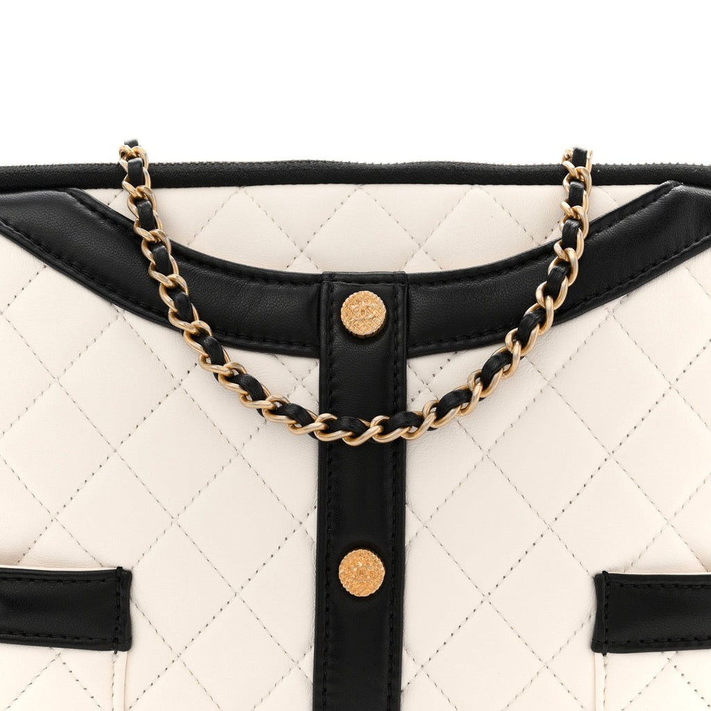 Chanel Lambskin Quilted Medium Girl Shoulder Bag White Black