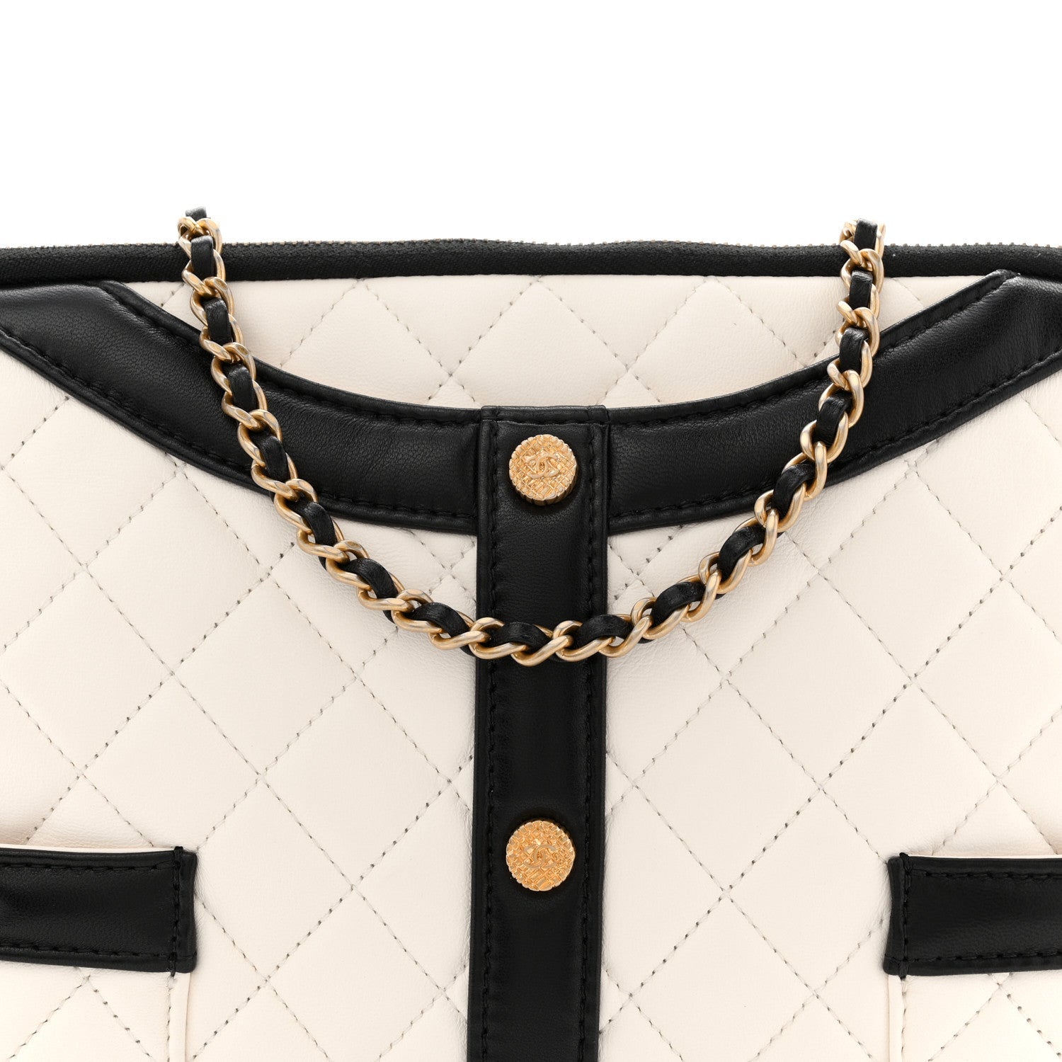 Chanel Lambskin Quilted Medium Girl Shoulder Bag White Black