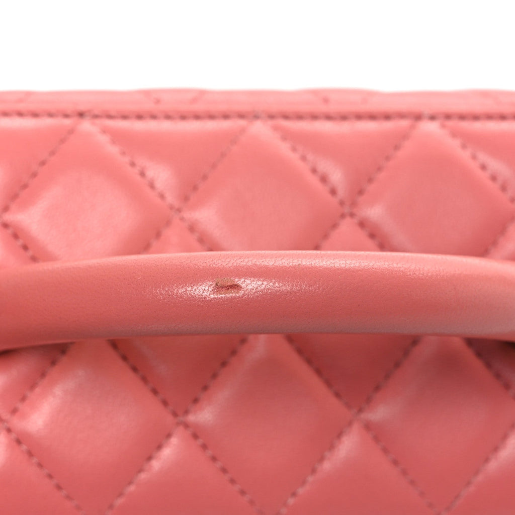 Chanel Lambskin Quilted Small Charming Top Handle Vanity Case With Chain Pink