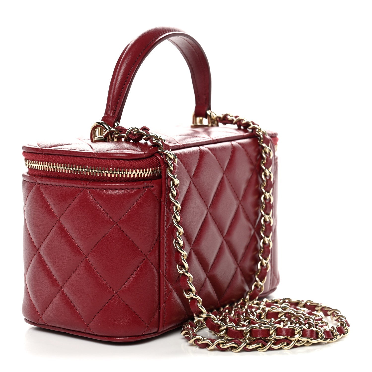 Chanel Lambskin Quilted Small Top Handle Vanity Case With Chain Burgundy