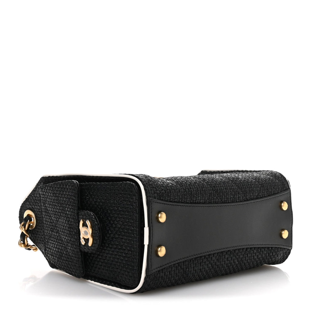 Chanel Braided Raffia Calfskin Quilted Mini Chanel 25 Handbag Black White