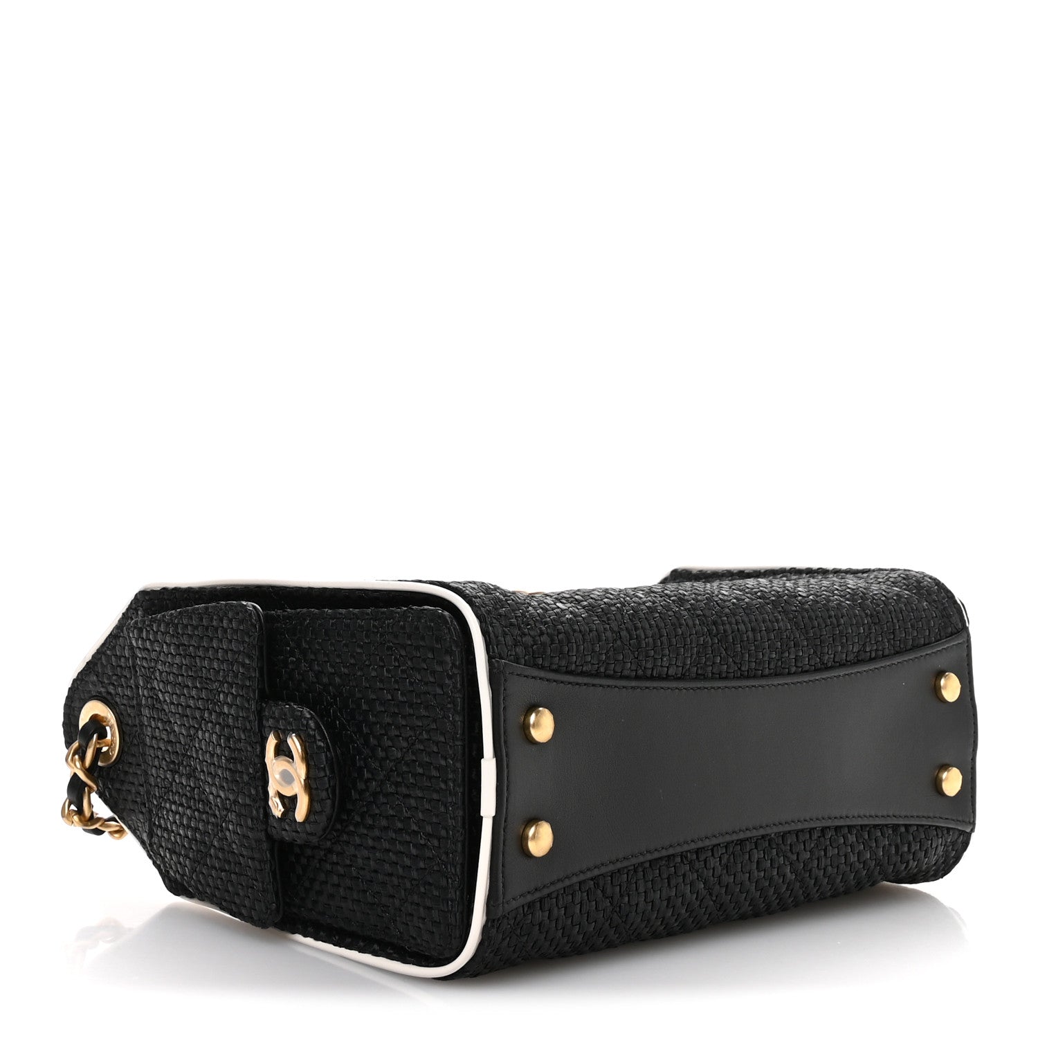 Chanel Braided Raffia Calfskin Quilted Mini Chanel 25 Handbag Black White