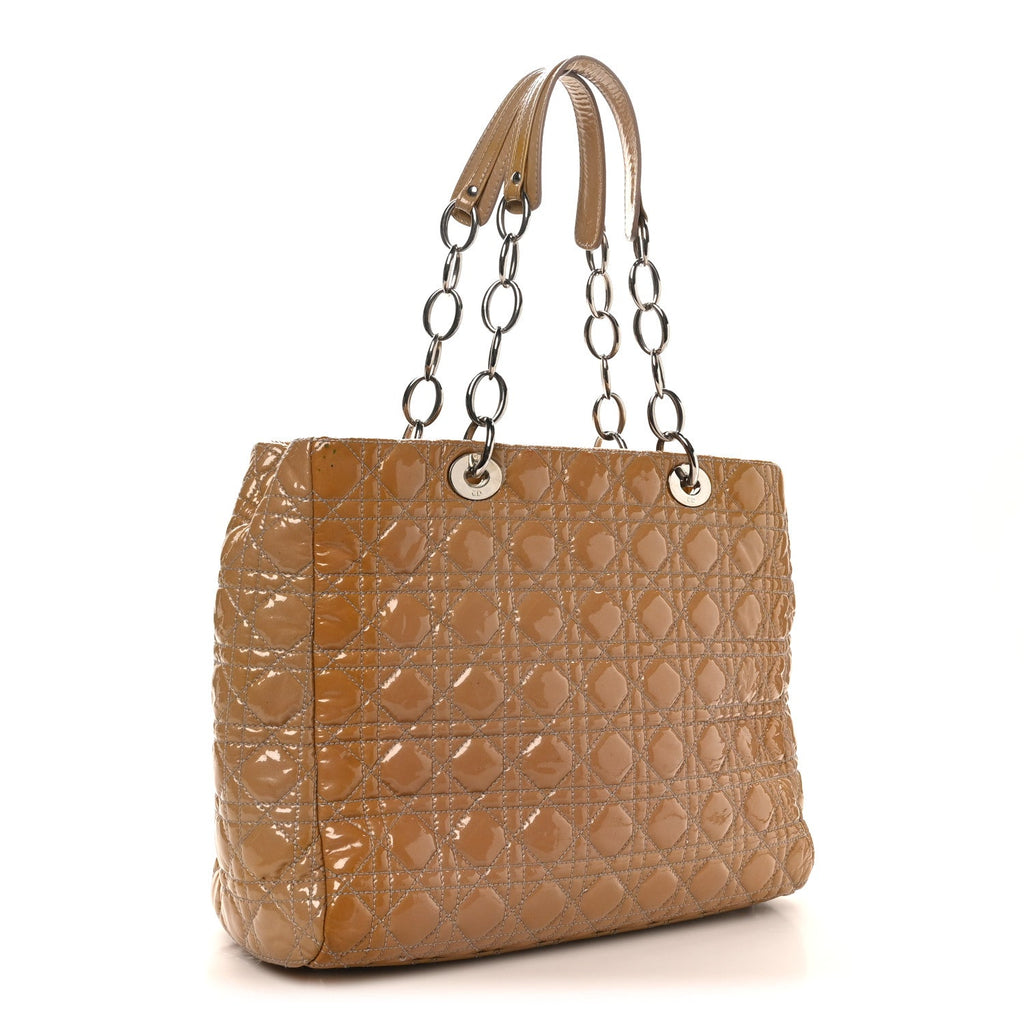 Christian Dior Patent Cannage Large Dior Soft Shopping Tote Beige