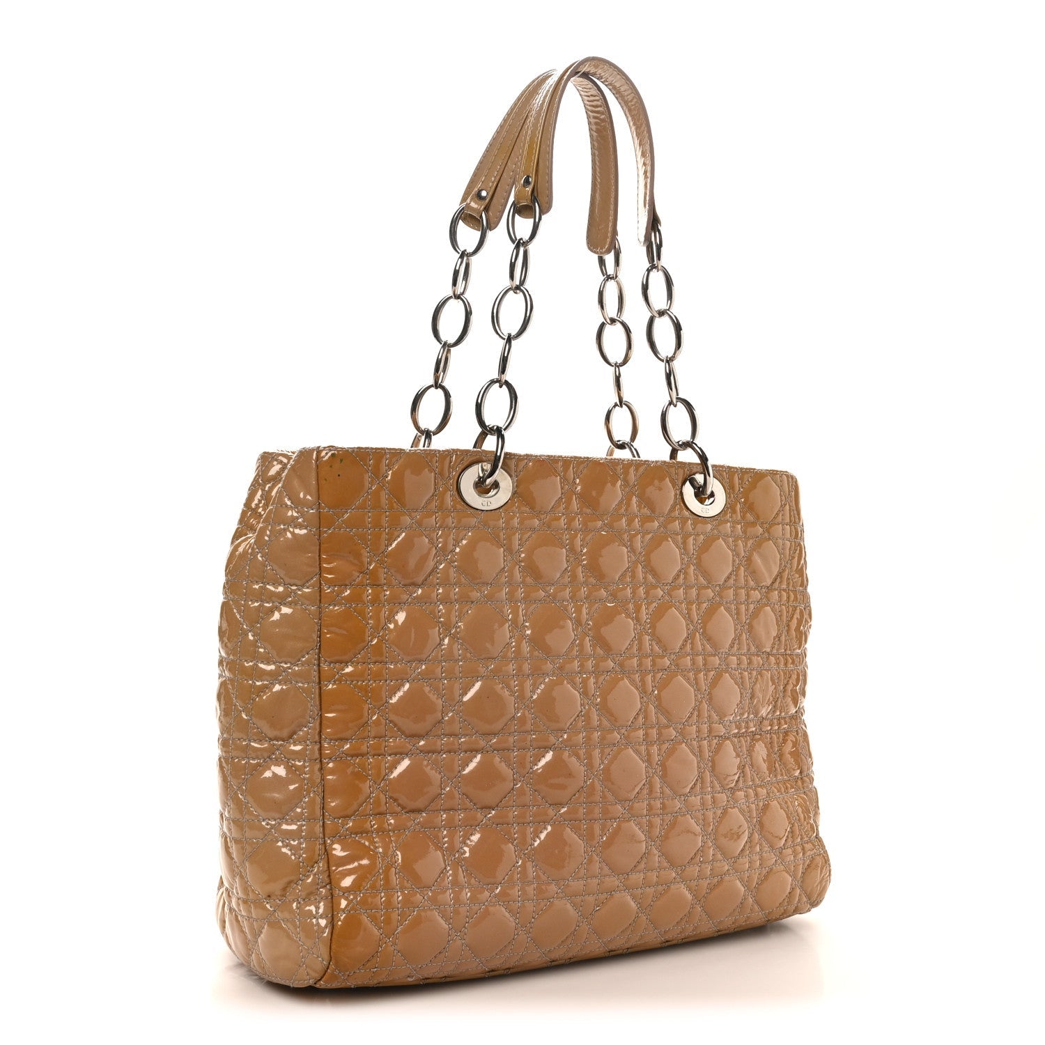 Christian Dior Patent Cannage Large Dior Soft Shopping Tote Beige