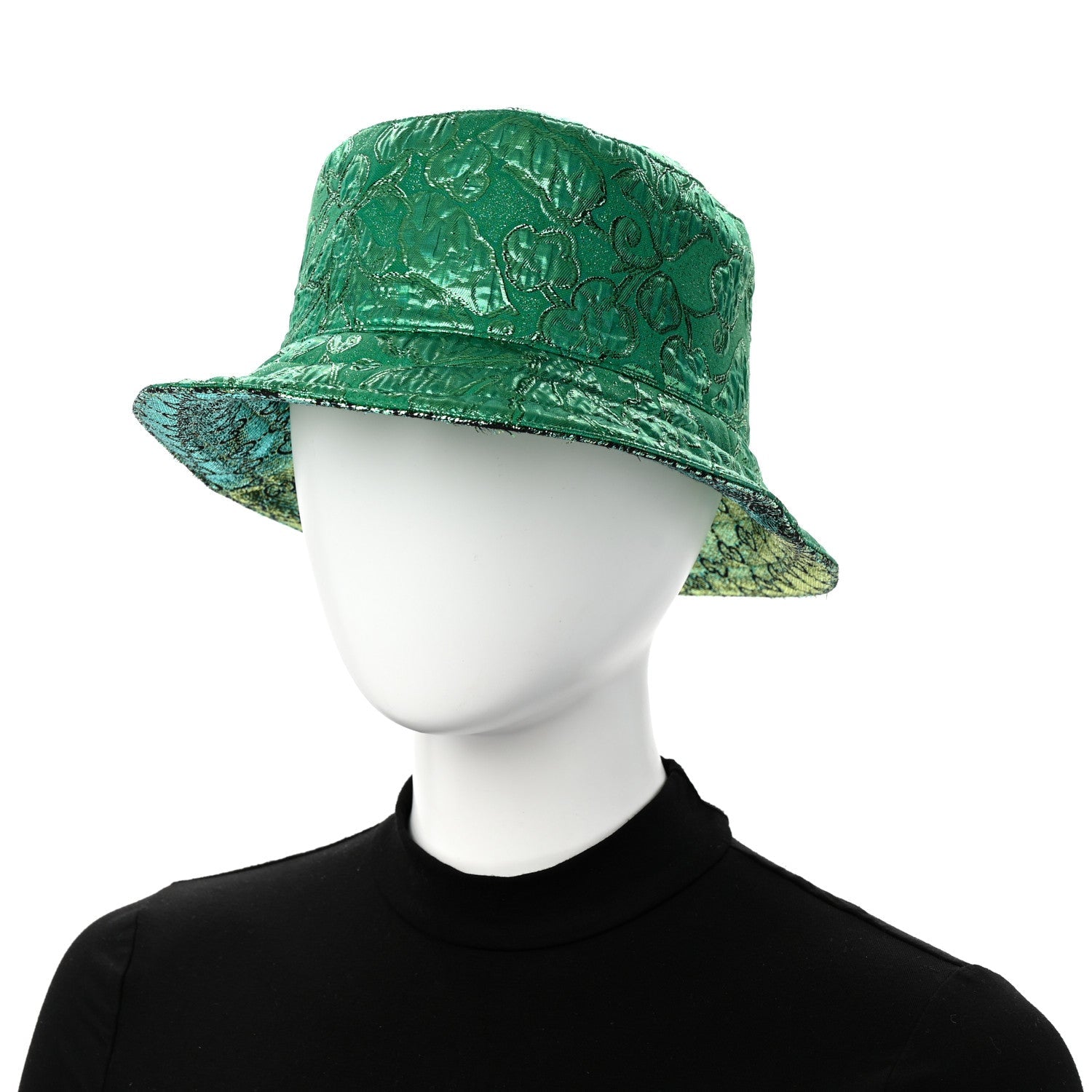 Gucci Canvas Lame GG Monogram Reversible Bucket Hat L Green