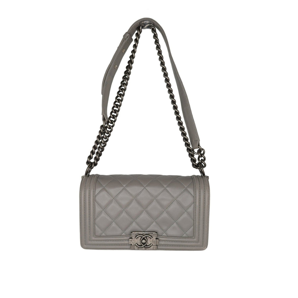 Chanel bag Gray Quilted Calfskin Medium Boy Bag
