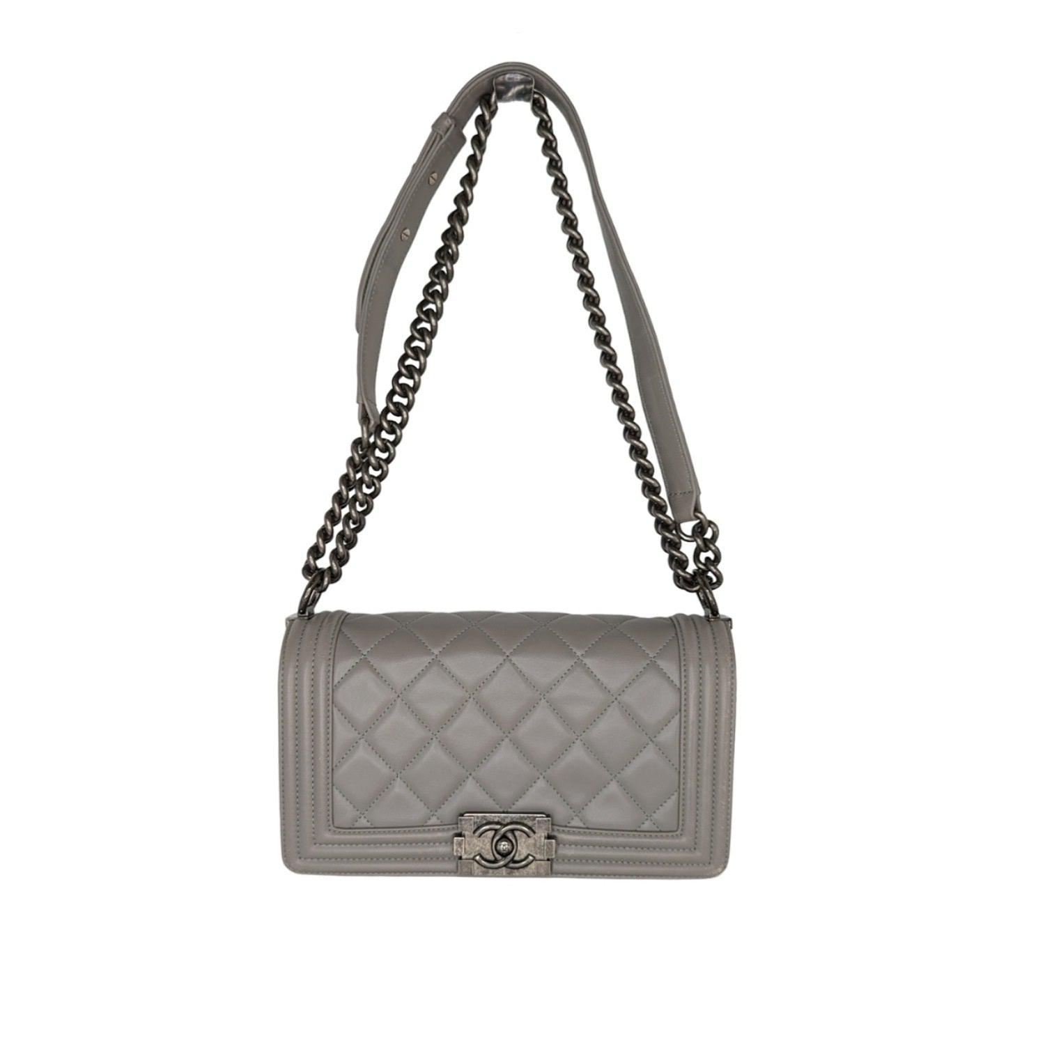 Chanel bag Gray Quilted Calfskin Medium Boy Bag