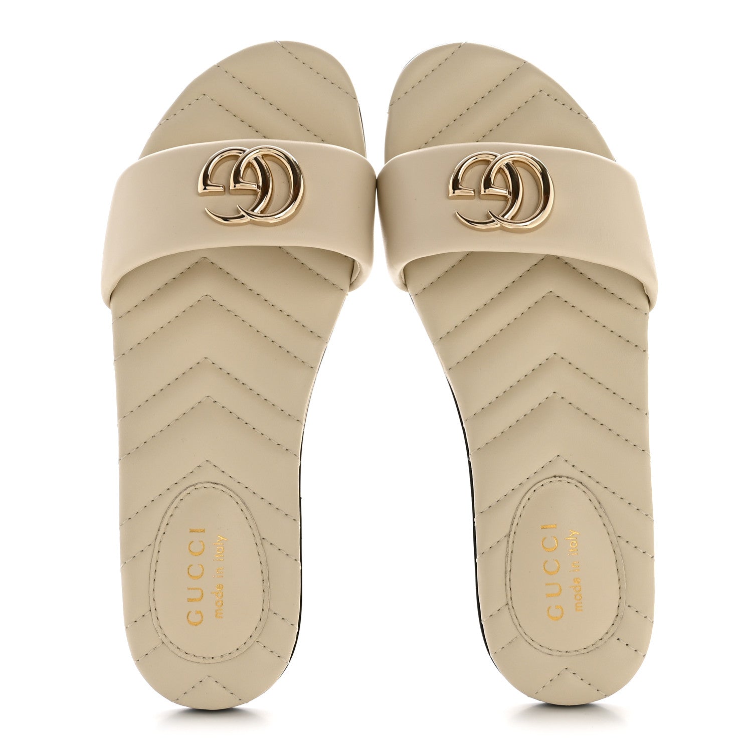 Gucci Nappa Matelasse GG Marmont Flat Slide Sandals 38 New Ivoire