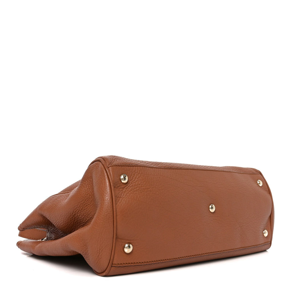 Gucci Pebbled Calfskin Medium Bamboo Shopper Tote Acero