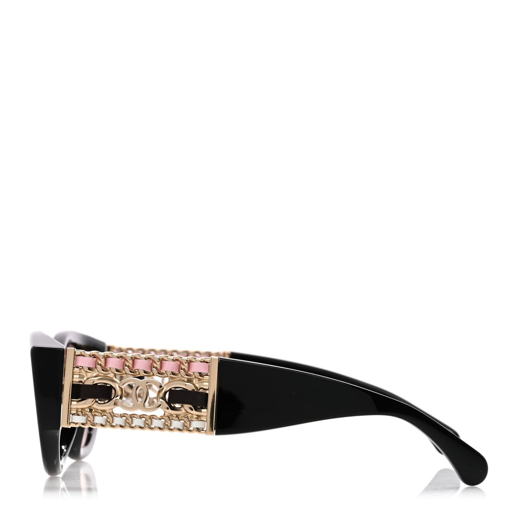 Acetate Calfskin Chain CC Sunglasses 5536-Q-A Black