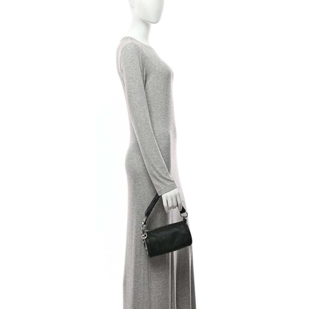 Gucci Sakai Be Green Calfskin Diagonal Stitched Mini Blondie Barrel Shoulder Bag Black