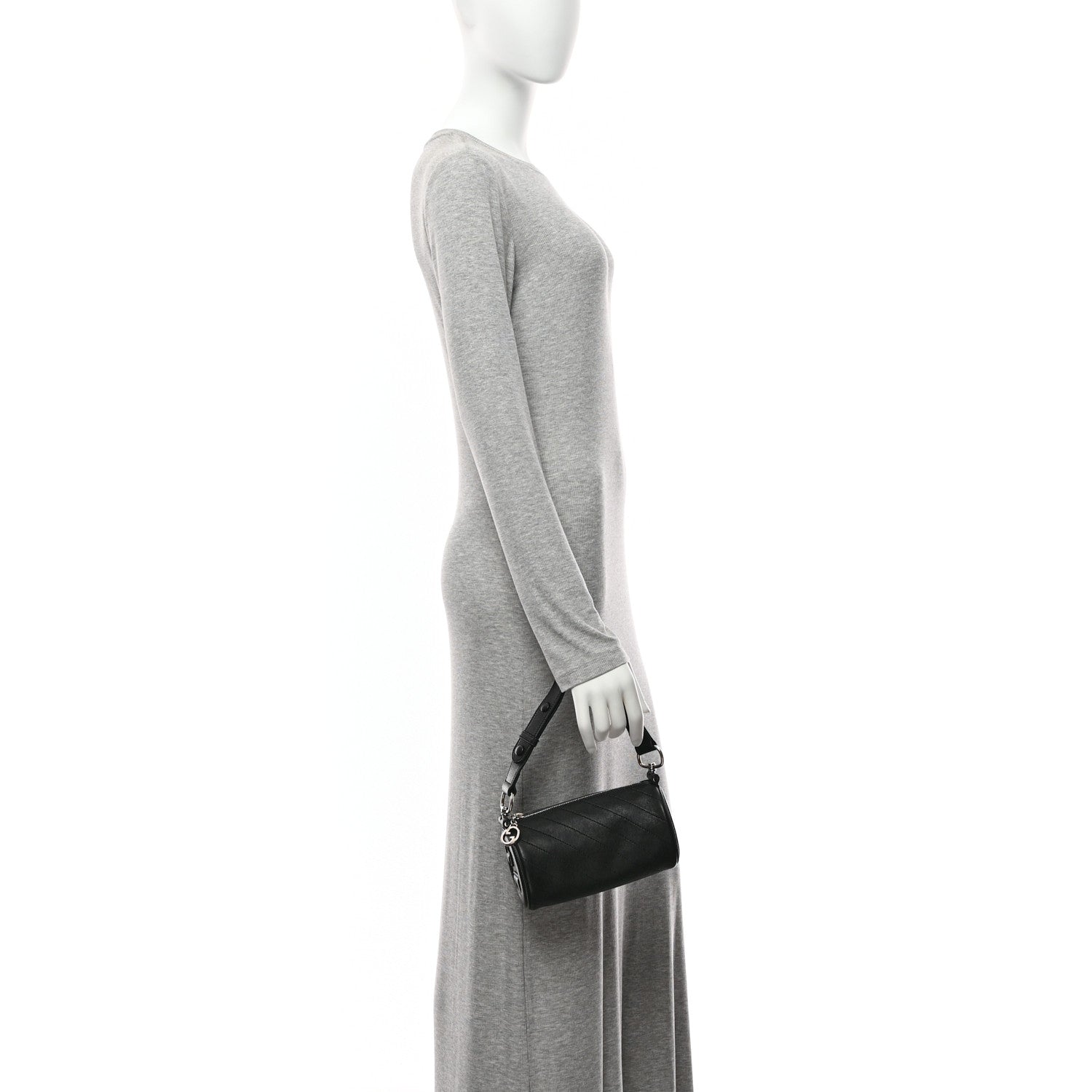 Gucci Sakai Be Green Calfskin Diagonal Stitched Mini Blondie Barrel Shoulder Bag Black