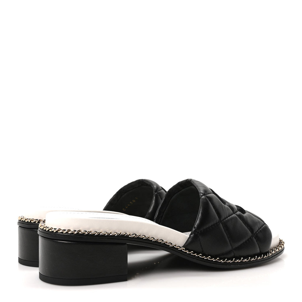 Lambskin Quilted CC Chain Mules 35 Black White