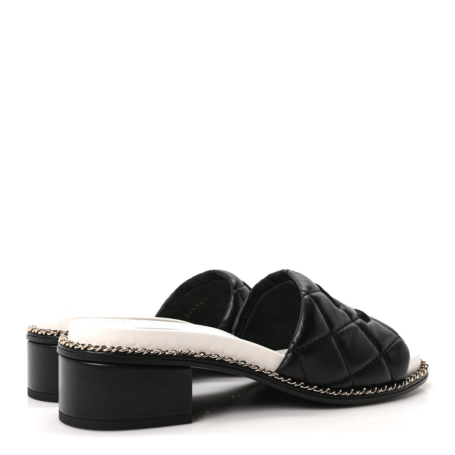 Lambskin Quilted CC Chain Mules 35 Black White