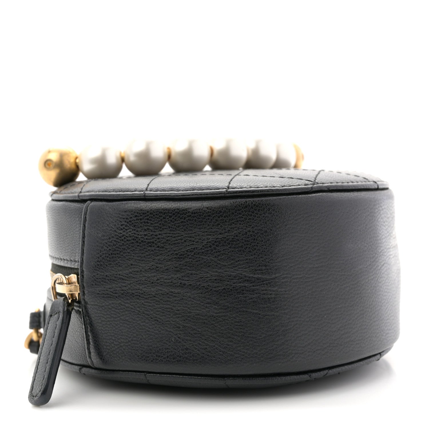 Chanel Goatskin Quilted Chic Pearls Chain Round Clutch With Chain Black