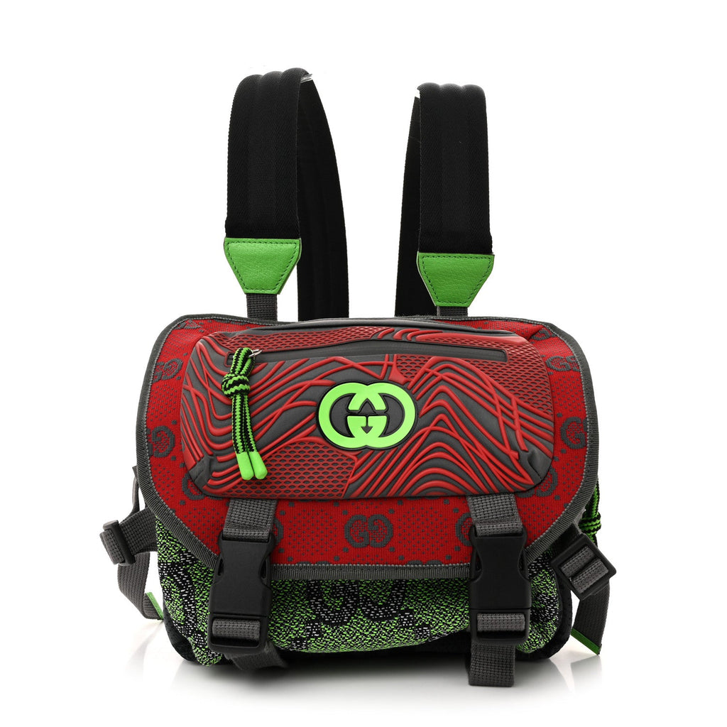 Gucci Jersey GG Monogram All Over Sporty Flap Backpack Red Multicolor