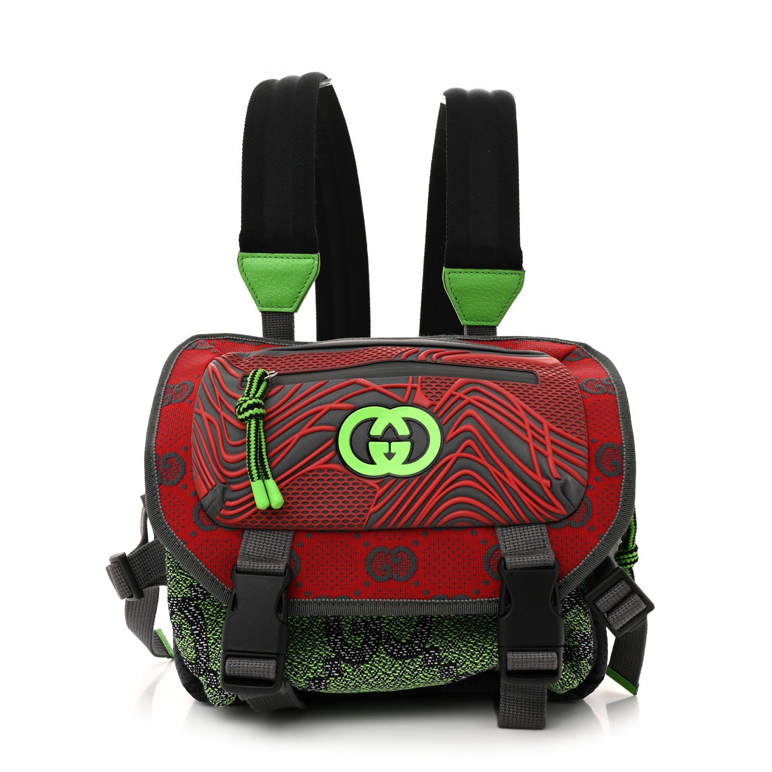 Gucci Jersey GG Monogram All Over Sporty Flap Backpack Red Multicolor