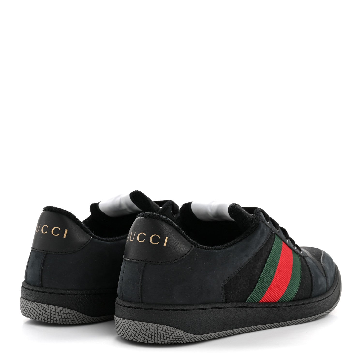 Gucci Calfskin Nylon GG Monogram Calfskin Web Mens Screener Sneakers 8.5 Black