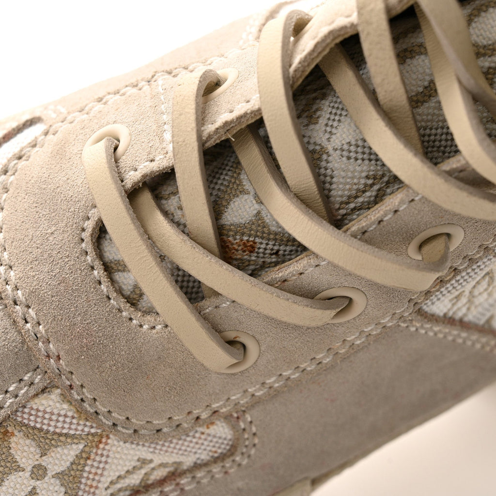 Louis Vuitton Suede Calfskin Jacquard Since 1854 Laureate Platform Desert Boots 37.5 Beige