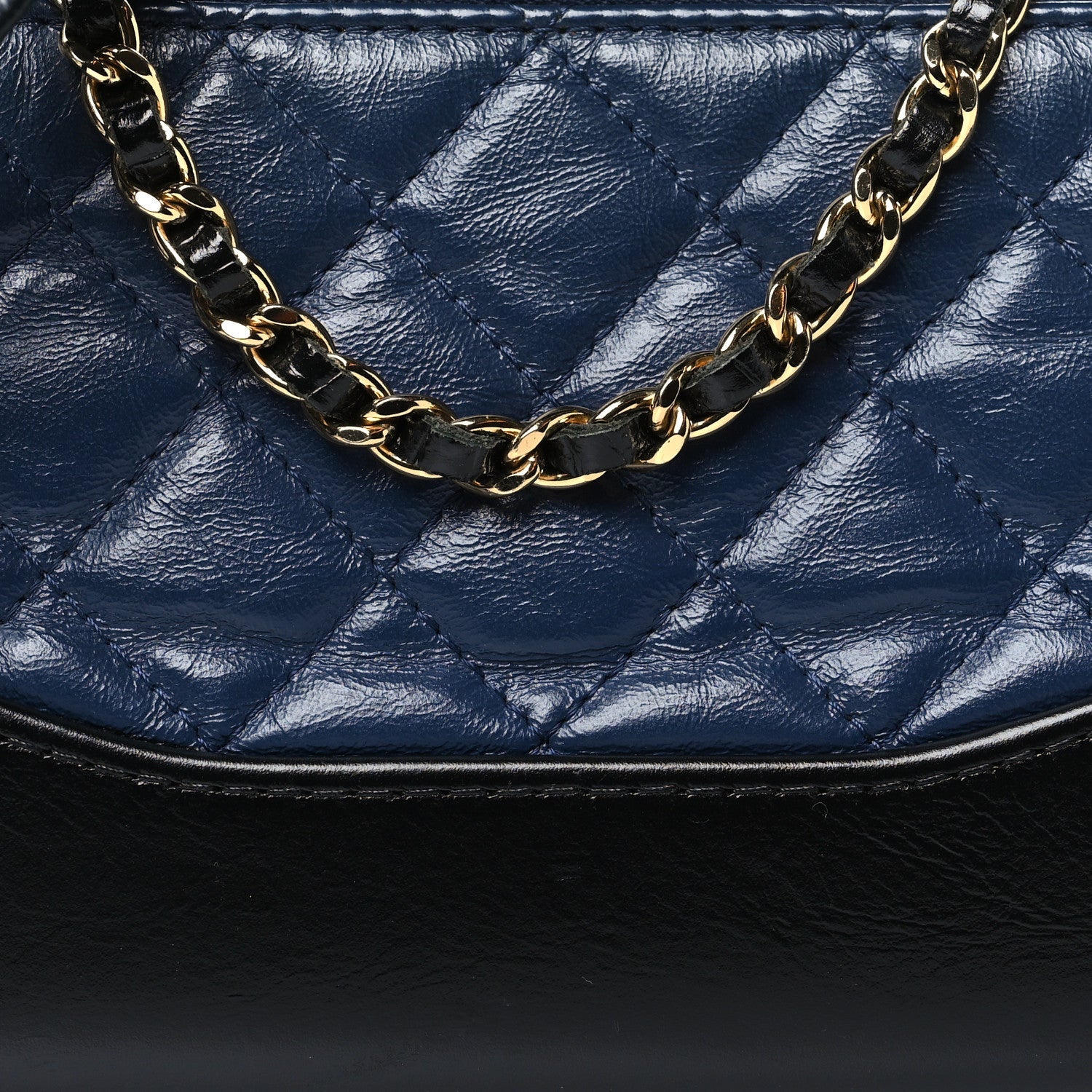 Chanel Aged Calfskin Quilted Small Gabrielle Clutch With Chain Navy Black