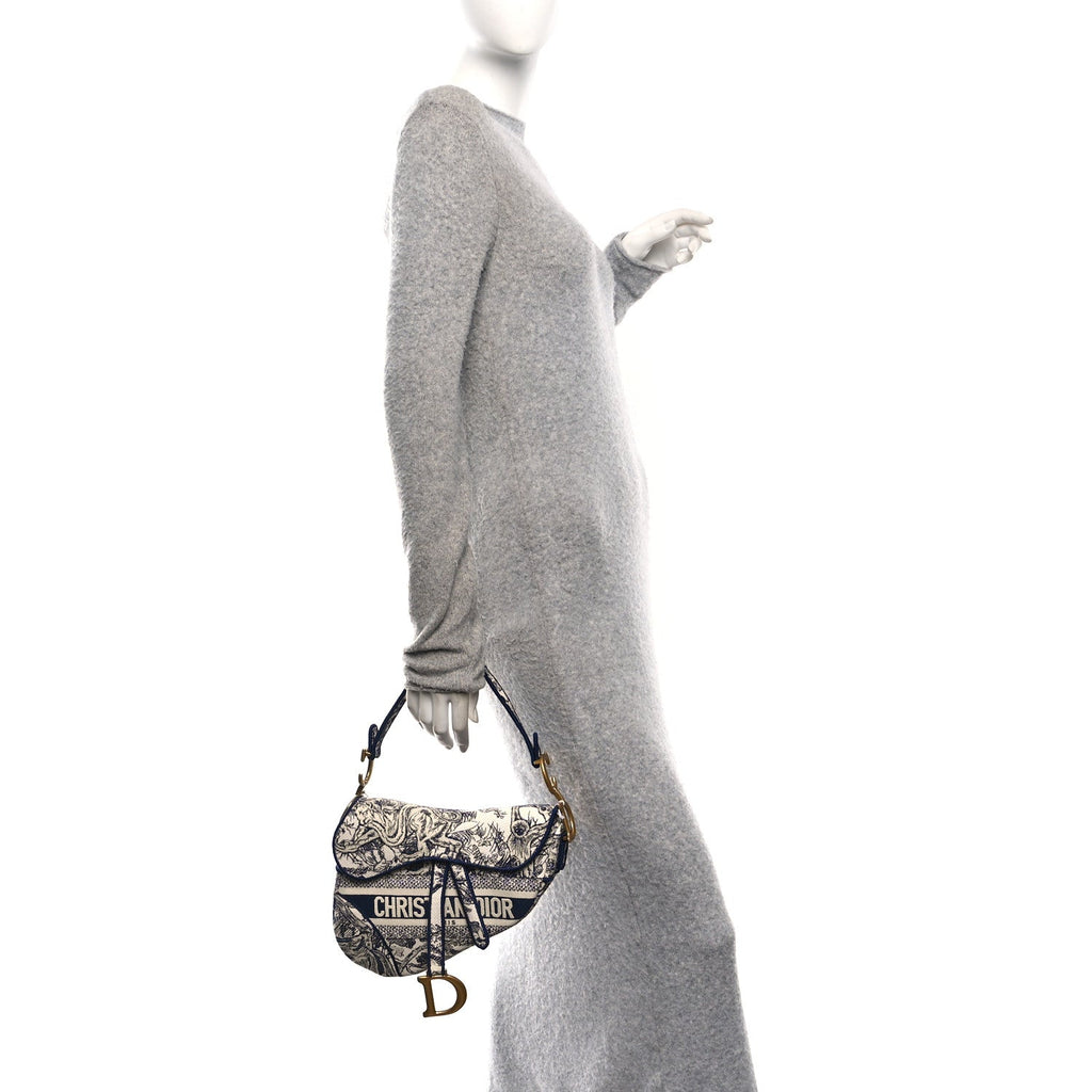 Christian Dior Canvas Embroidered Toile de Jouy Saddle Bag Blue