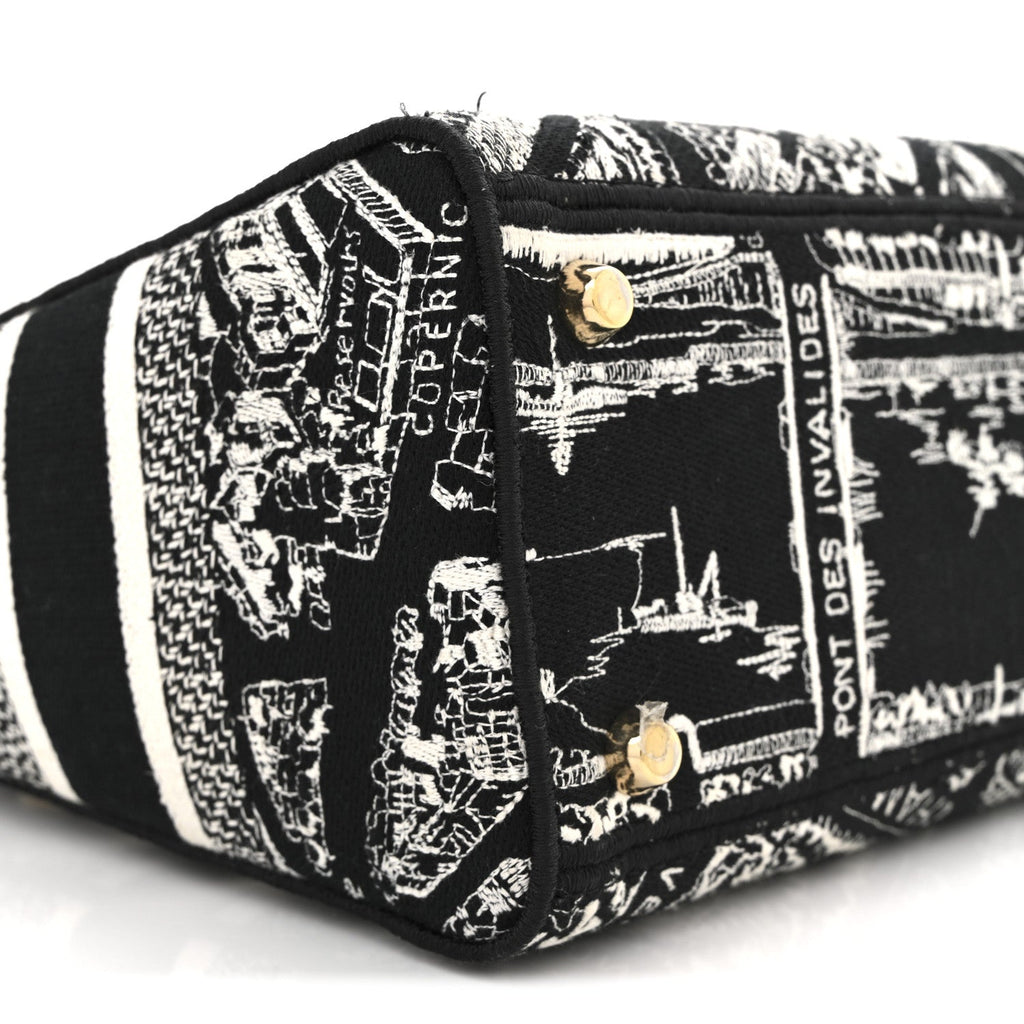 Christian Dior Canvas Embroidered Medium Plan de Paris Lady D-Lite Black White