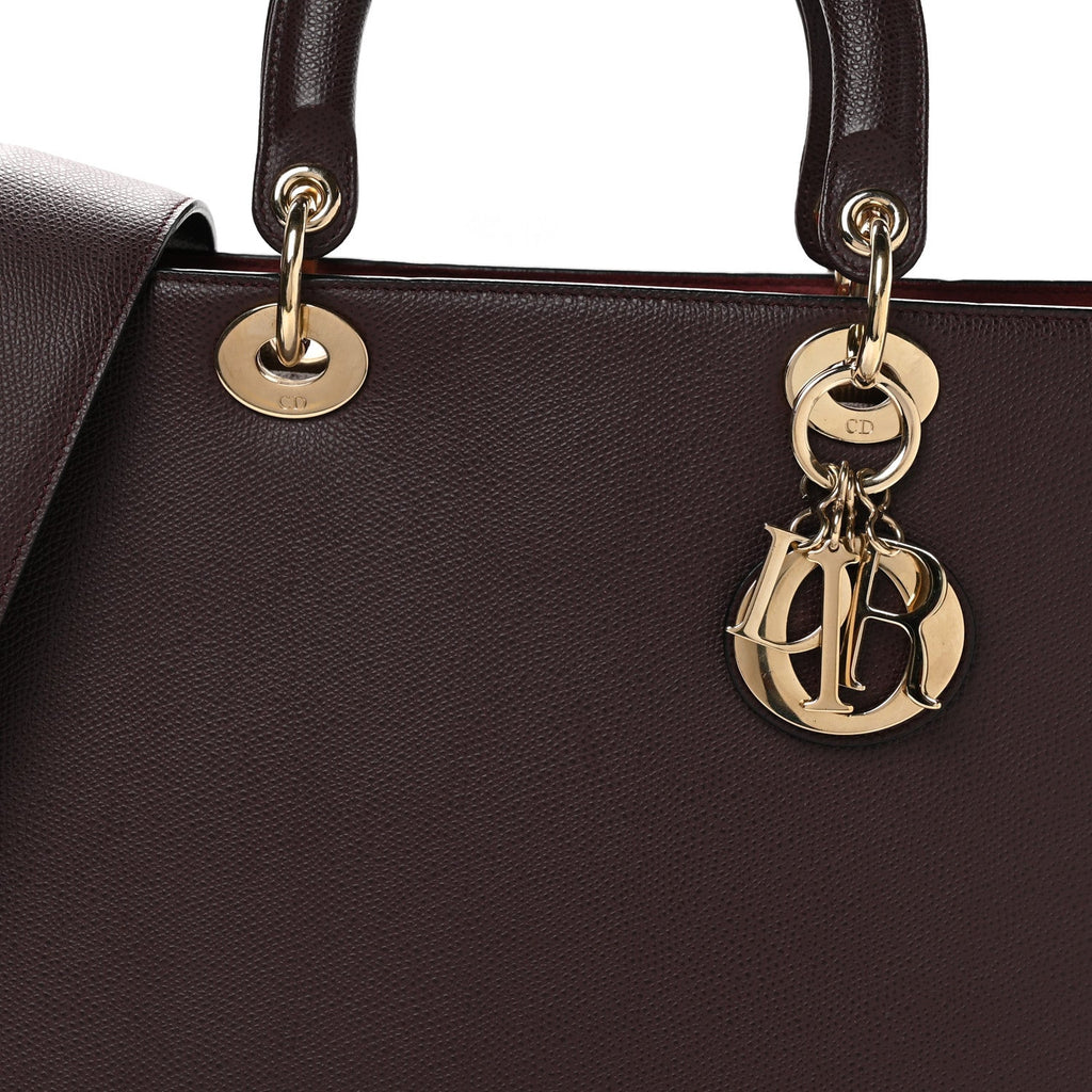 Christian Dior Grained Calfskin Large Lady Dior Burgundy