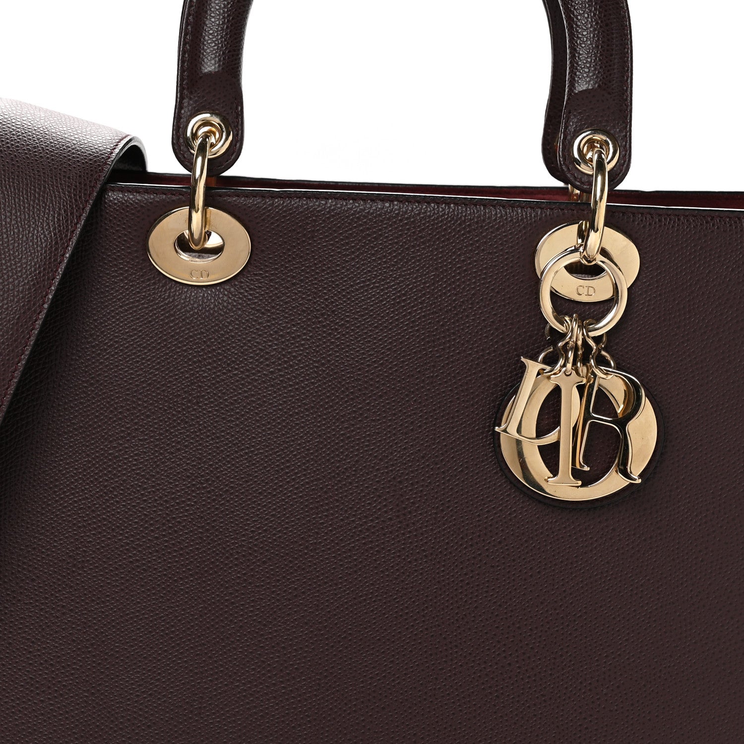 Christian Dior Grained Calfskin Large Lady Dior Burgundy