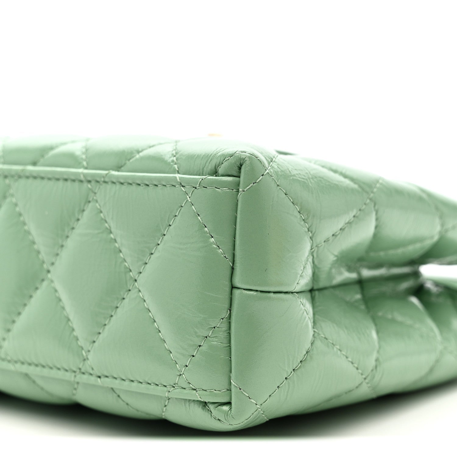Chanel Shiny Aged Calfskin Quilted Nano Kelly Shopper Light Green