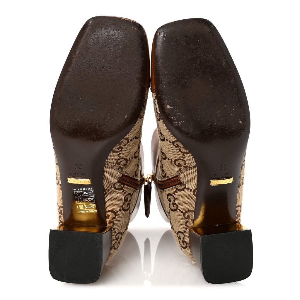 Gucci Monogram Cordovan Lux GG Ankle Boots 35 Beige Cuir