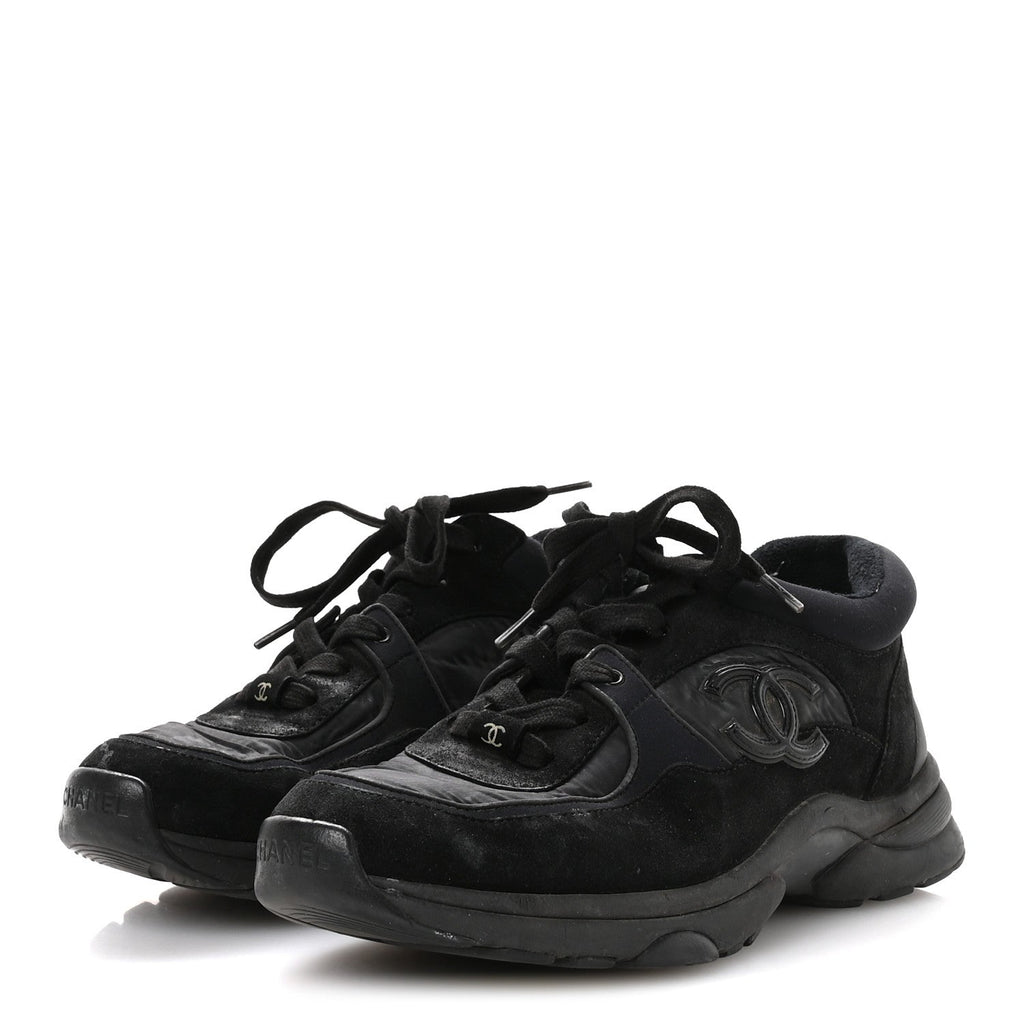 Fabric Calfskin Suede CC Sneakers 36.5 Black