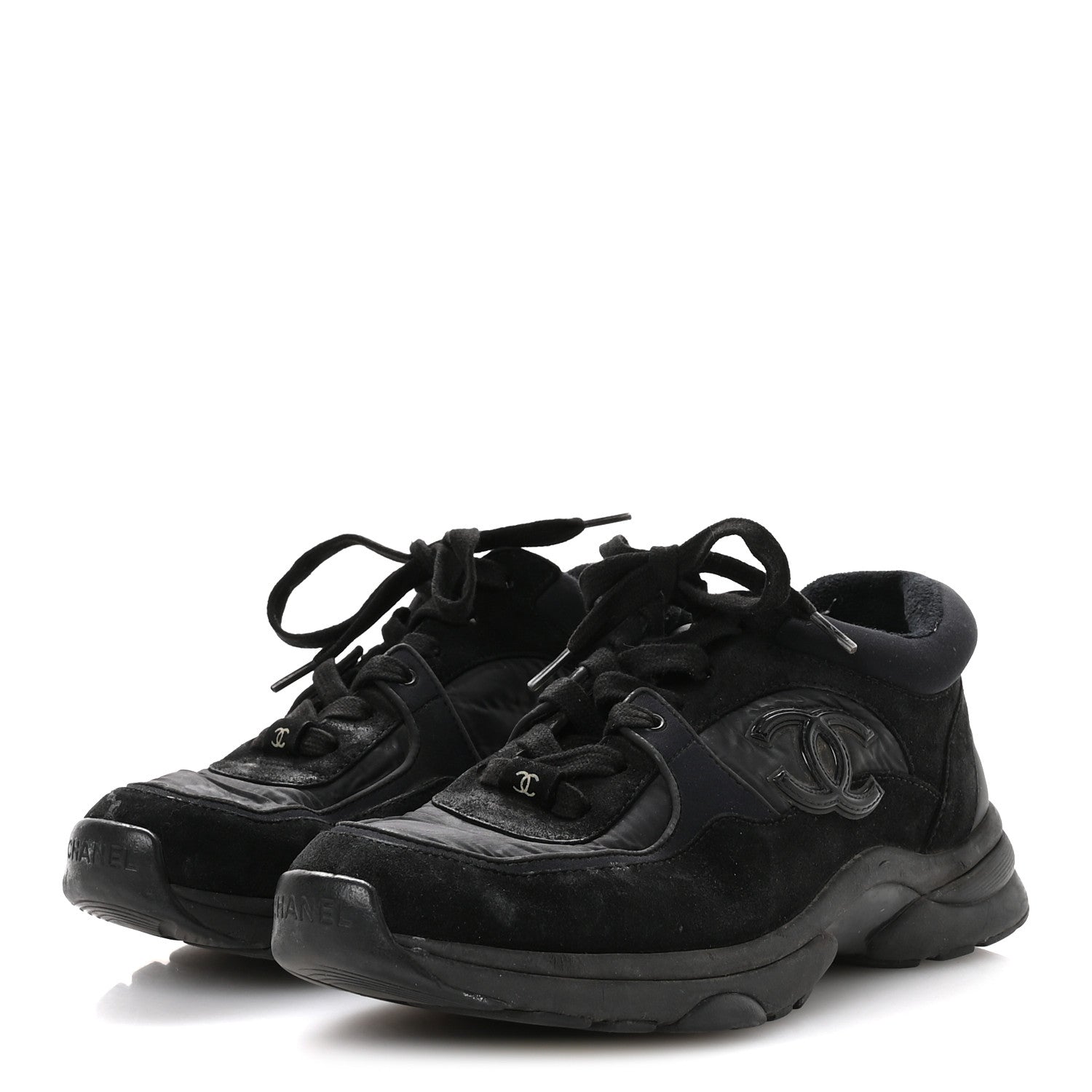 Fabric Calfskin Suede CC Sneakers 36.5 Black