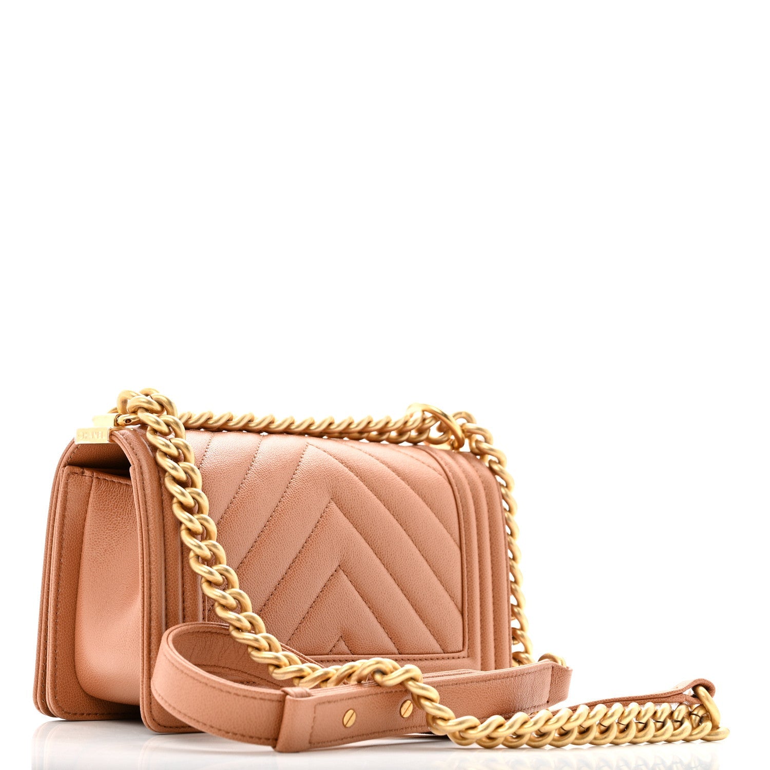 Chanel Caviar Chevron Quilted Small Boy Flap Brown