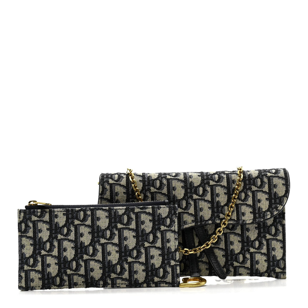 Christian Dior Oblique Saddle Chain Long Wallet Blue