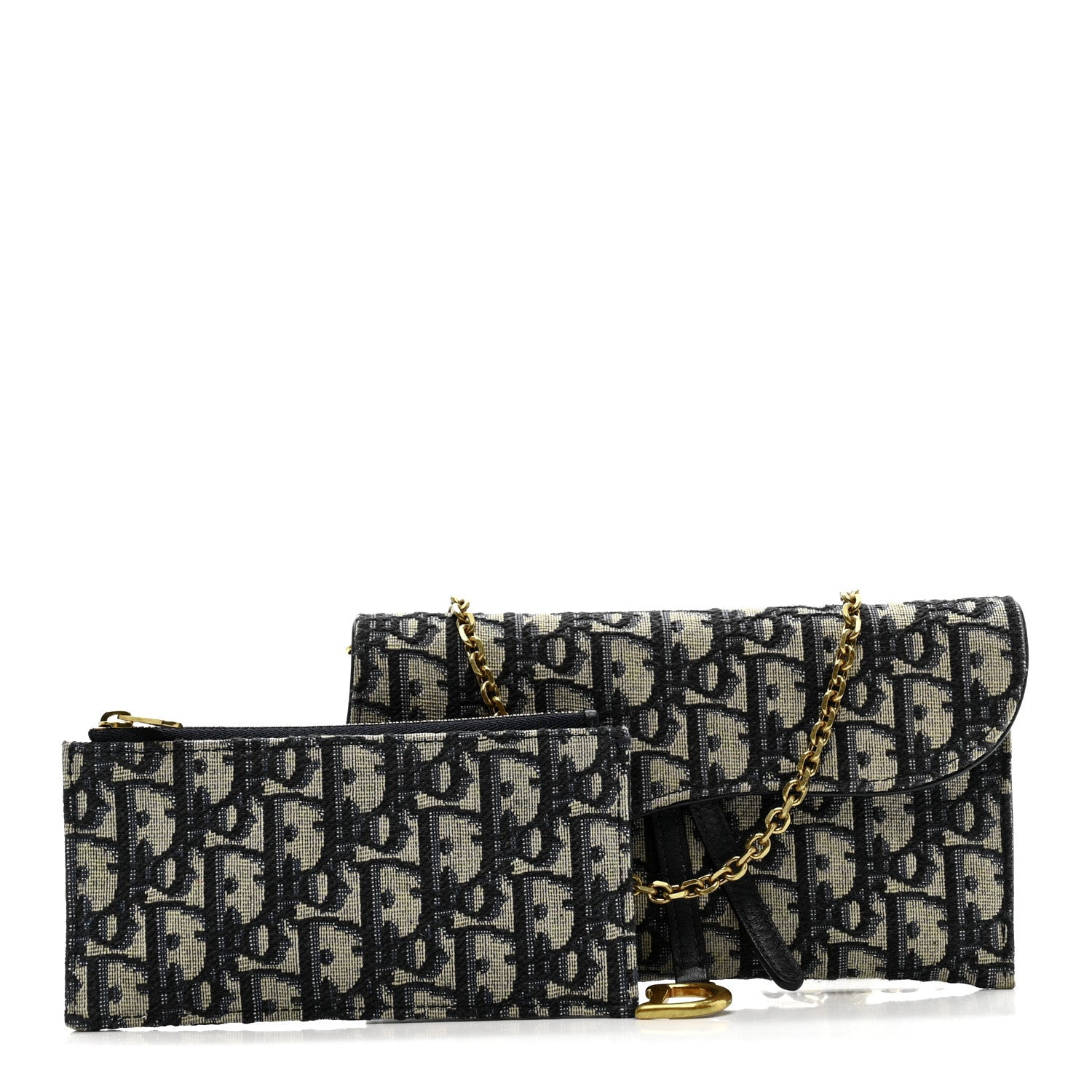 Christian Dior Oblique Saddle Chain Long Wallet Blue