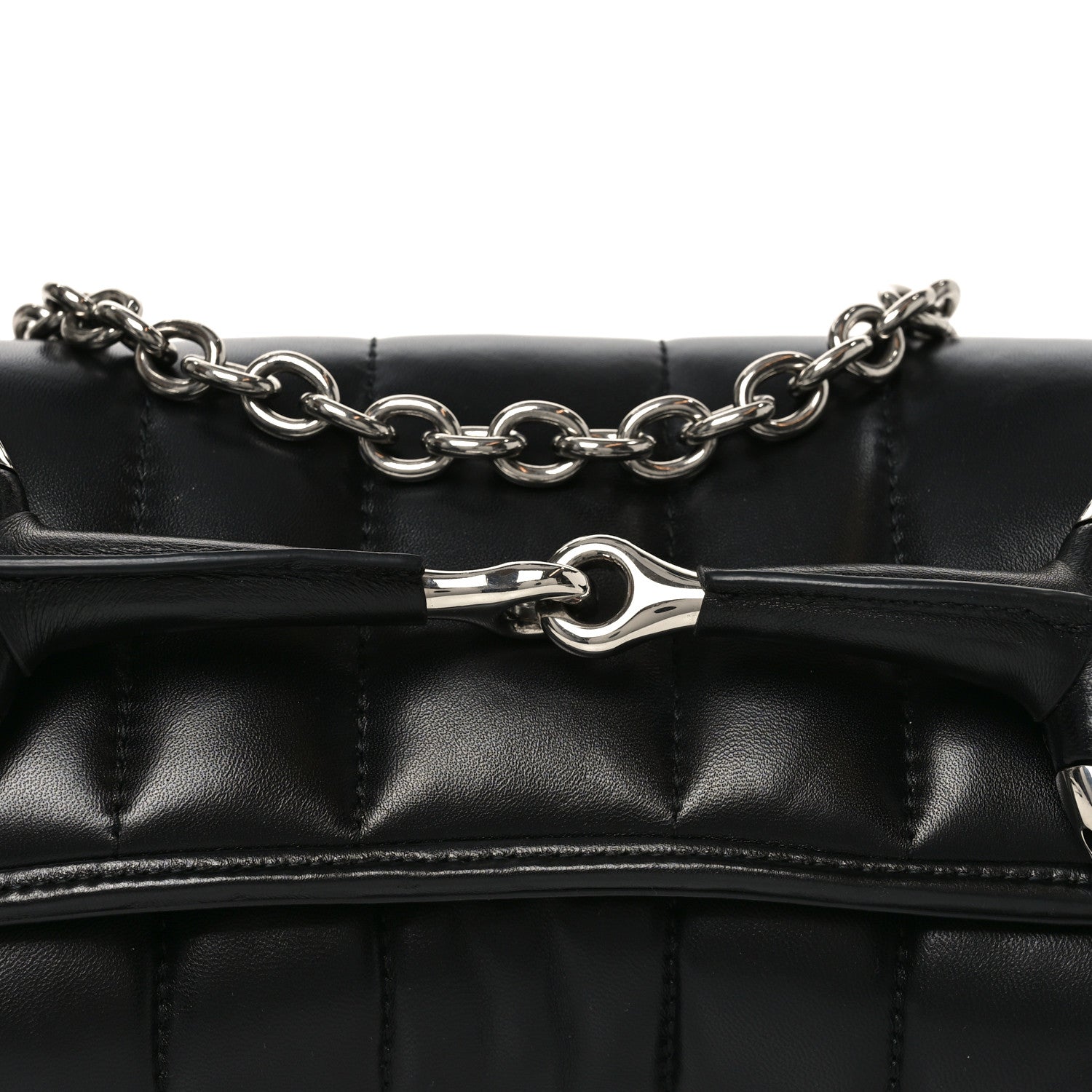 Gucci Nappa Vertical Matelasse Medium Maxi Horsebit Chain Shoulder Bag Black