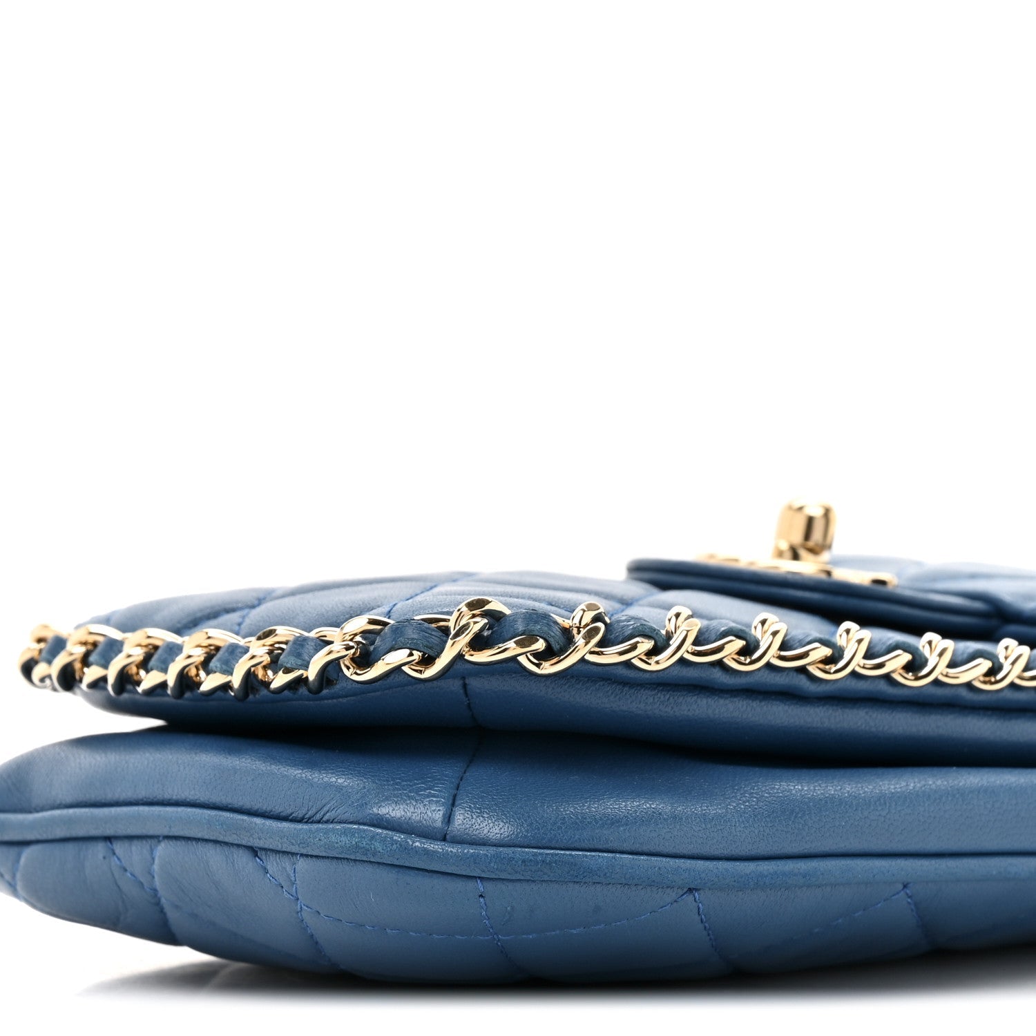 Lambskin Quilted Chain Phone Holder Blue