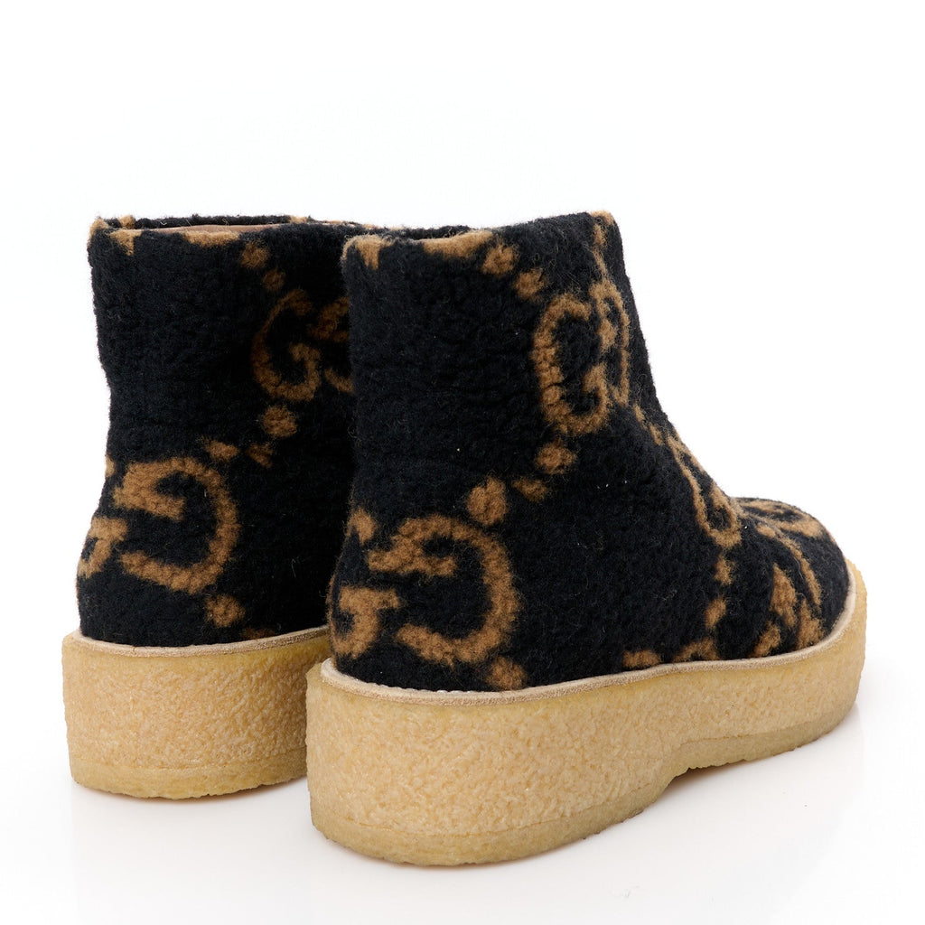 Gucci Faux Shearling Hooper GG Womens Ankle Boots 38.5 Black Natural Tan